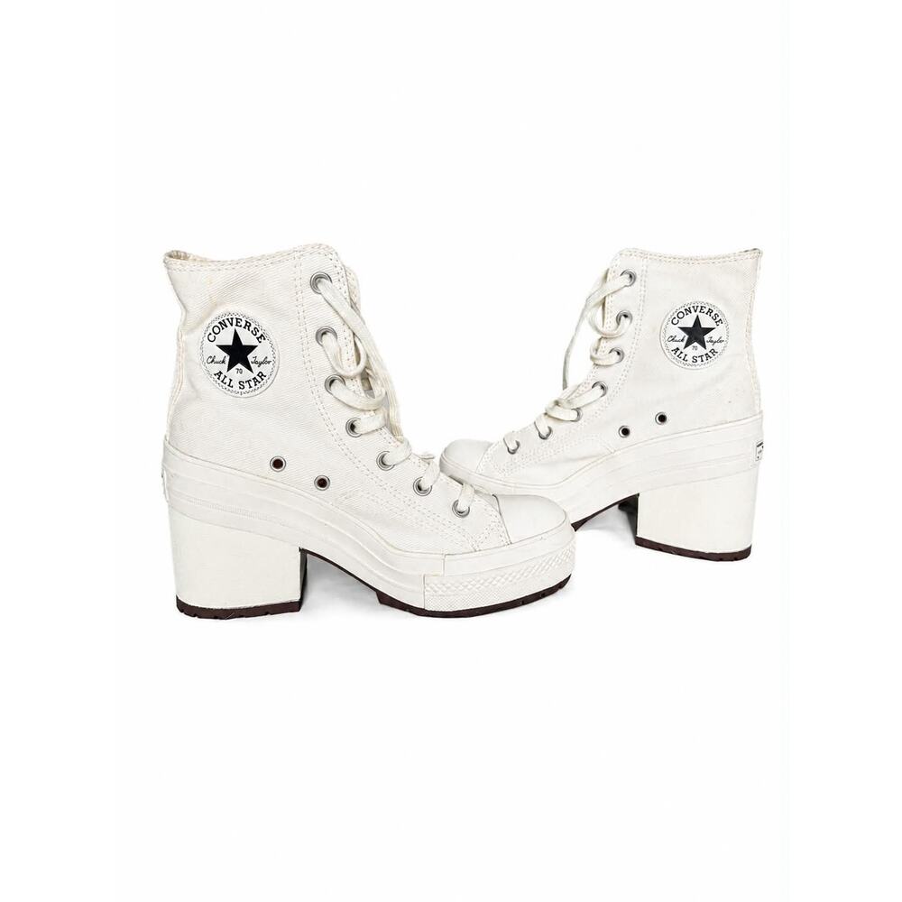 Converse Chuck 70 De Luxe Heel Egret Canvas Platform Boots Women's Size 7.5